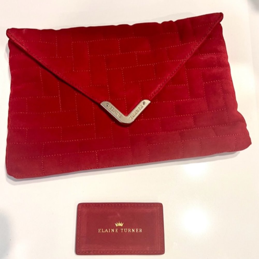 ELAINE TURNER Bella designer red suede clutch ❤️